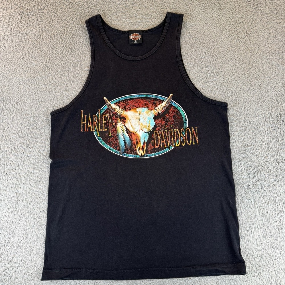 Harley Davidson Cow Skull Bear Double Sided Tank Top‎ Medium Bend Oregon Y2K Vtg